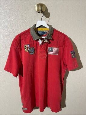 Ralph Lauren Red Short-Sleeve Rugby Polo with Patches